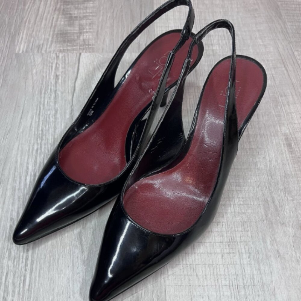 Heels Black Patient Leather Sling Back Pointed Toe Size 6